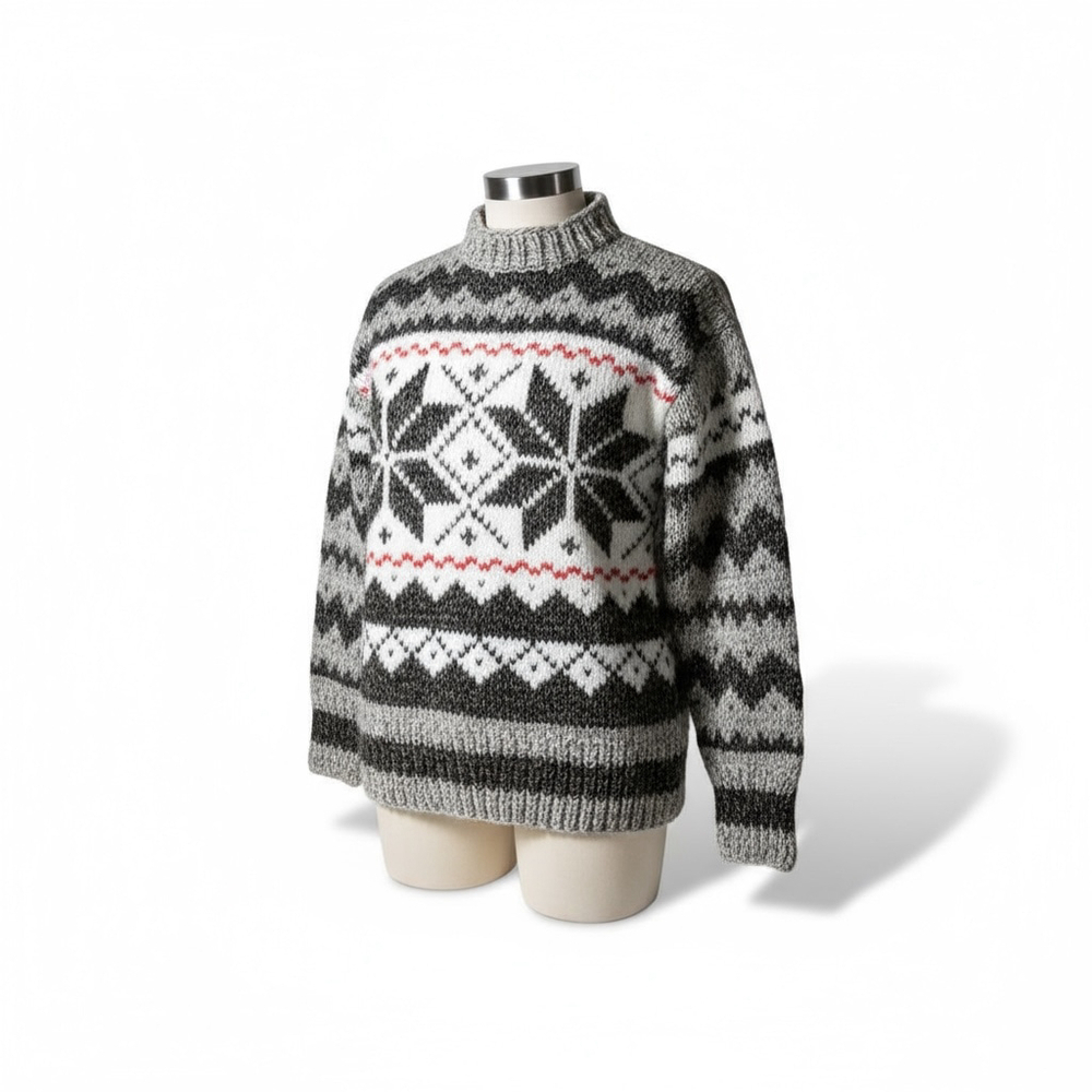 Wool Crew Neck Sweater Gray White Unisex Poland